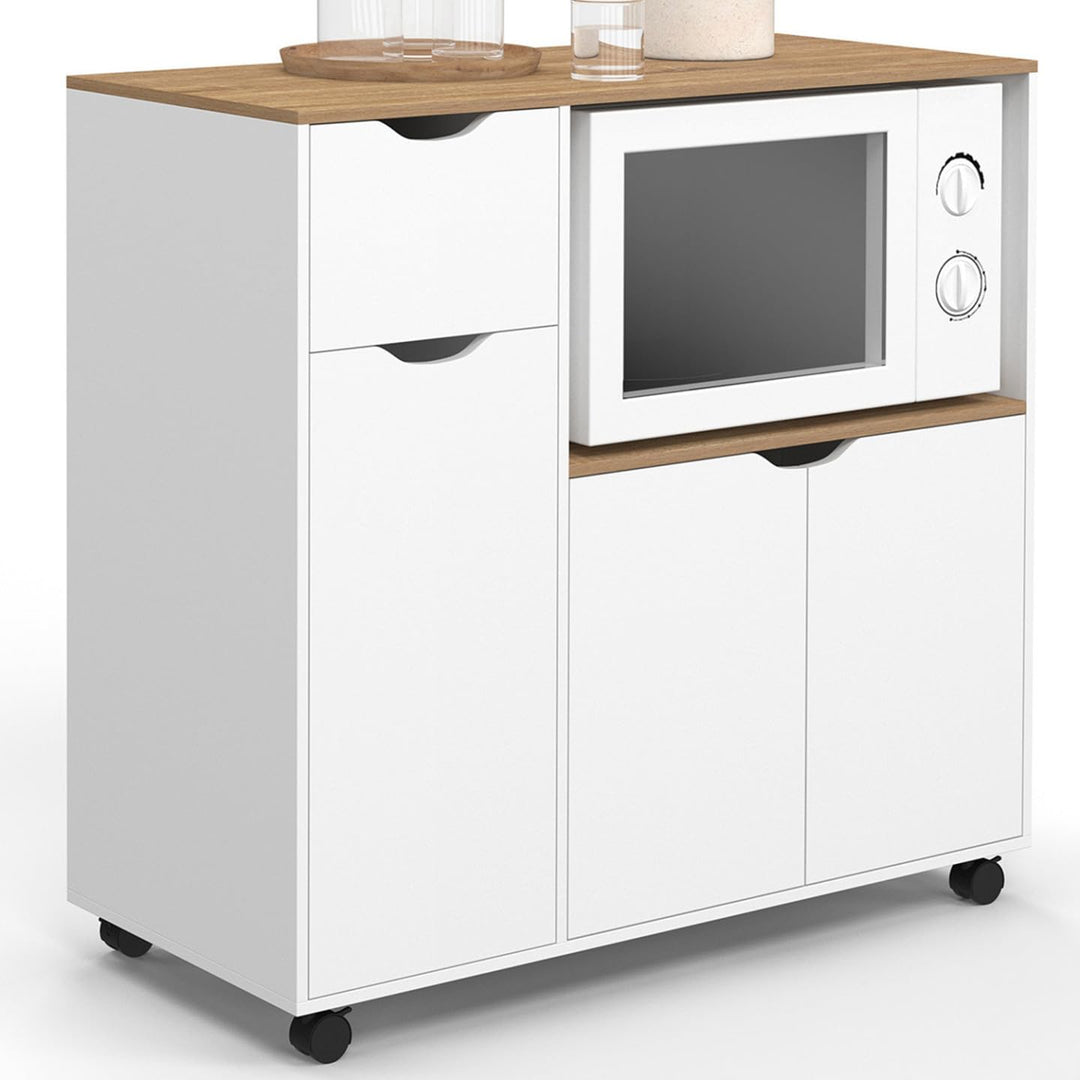 IDMarket - Desserte micro-onde de cuisine COSI XXL placard avec tiroir bois blanc et plateaux façon