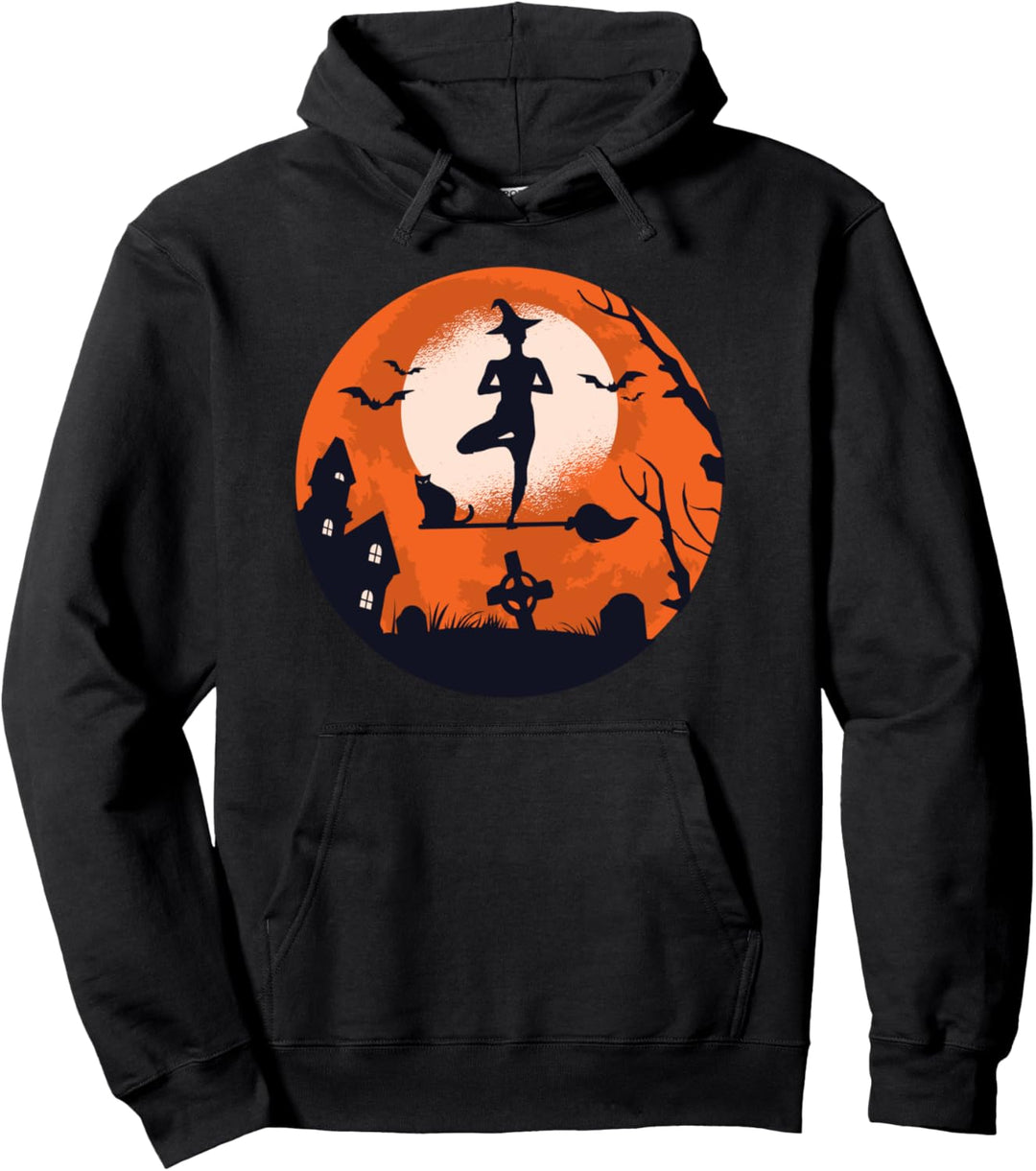 Halloween Yoga Hexe Katze Pullover Hoodie
