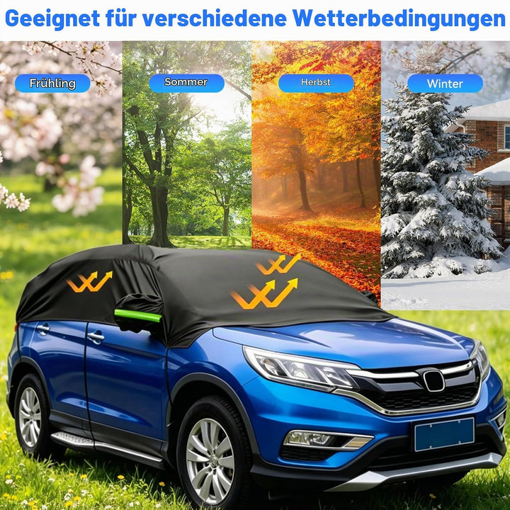 210D Autoabdeckung Wasserdicht Outdoor Halbgarage für Auto SUV, Allwetterschutz Autoplane Abdeckplan