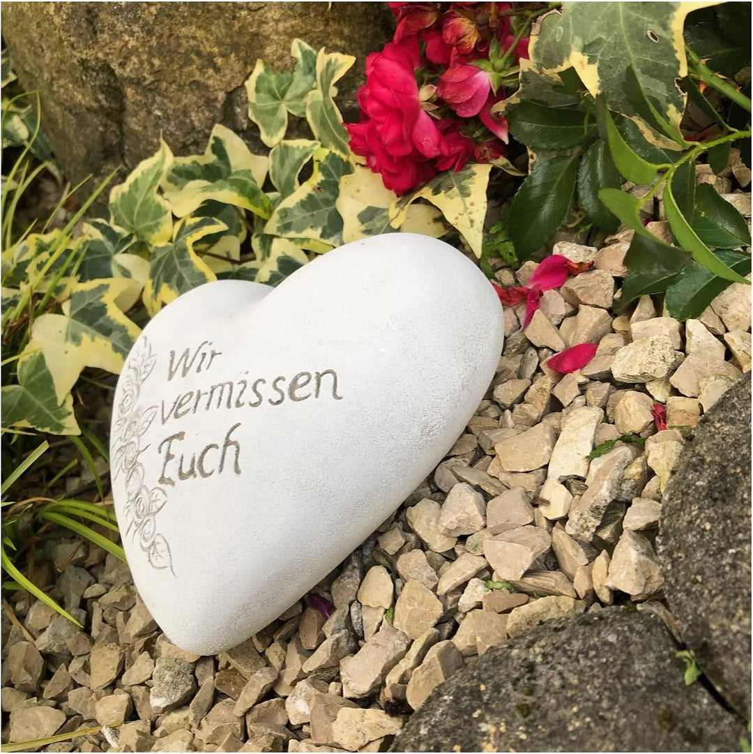 Radami XXL Grabherz Spruch Grabschmuck Grab Herz - Wir vermissen Euch - Grabdeko Trauerherz ca. 1300