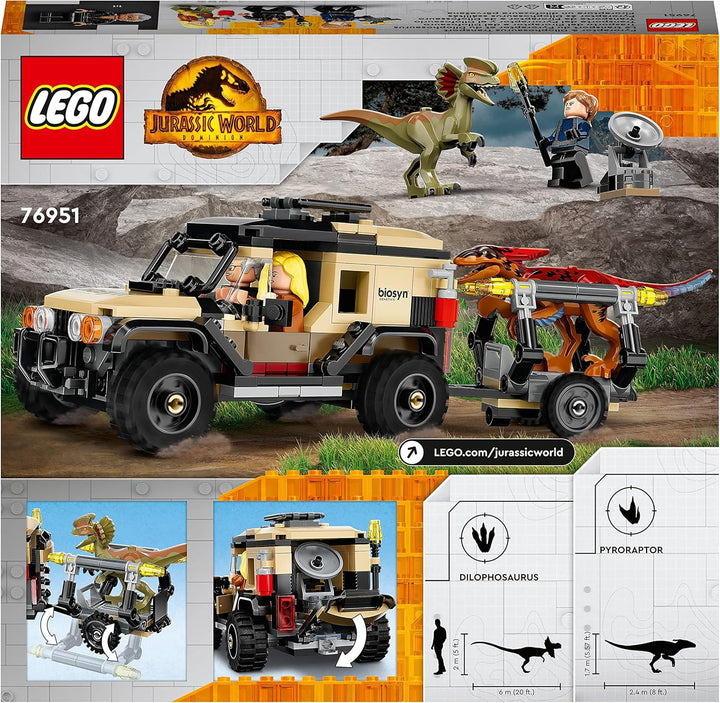 LEGO 76951 Jurassic World Pyroraptor & Dilophosaurus Transport, Dinosaurier Spielzeug, Spielzeugauto