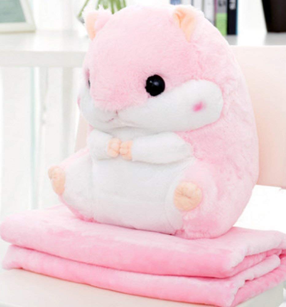 2 in 1 Hamster Kuscheltier Plüschtier Hamster Kissen mit Kuscheldecke Super Süsses Geschenk für Kind