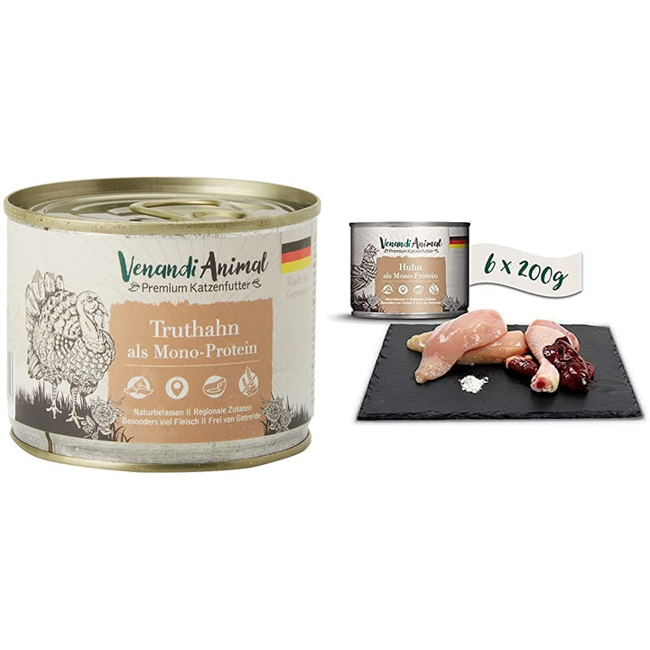 Venandi Animal Premium Nassfutter für Katzen, Truthahn als Monoprotein, 6 x 200 g, 1.2 kg & Premium