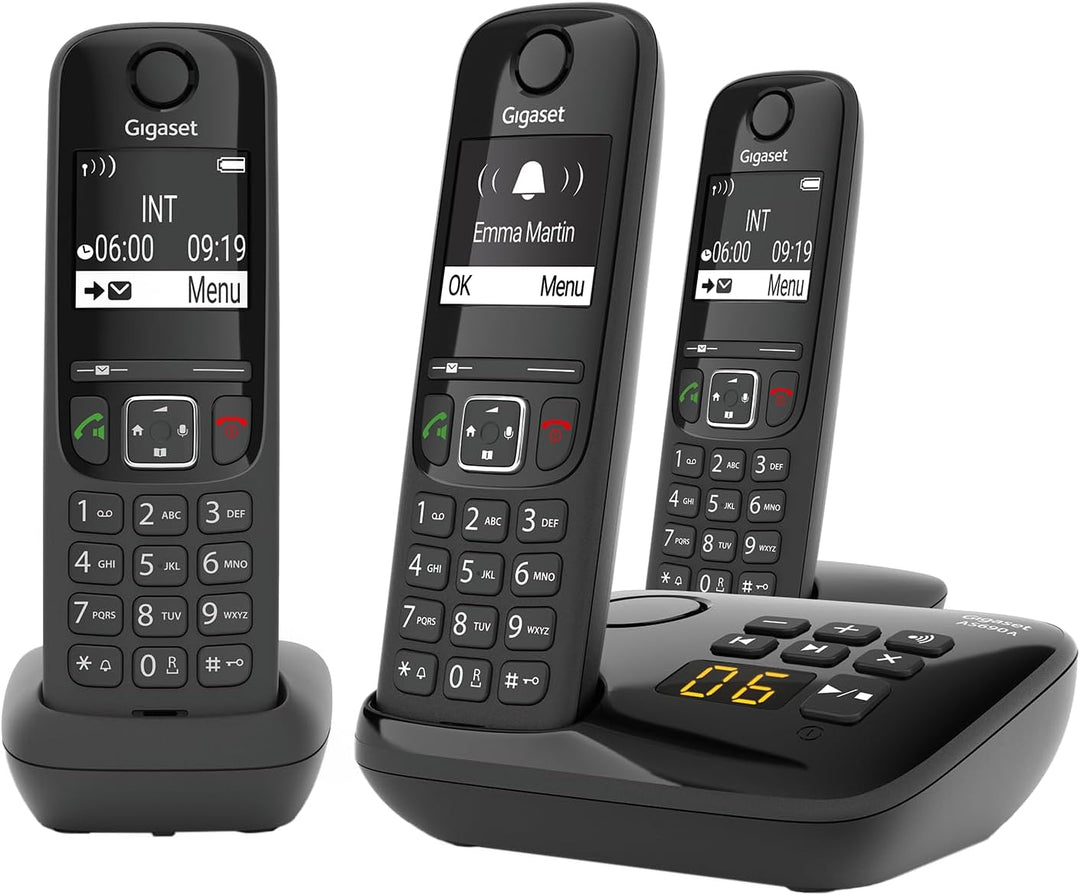 Gigaset AS690A Trio - 3 Schnurlose DECT-Telefone mit Anrufbeantworter - kontrastreiches Display - br