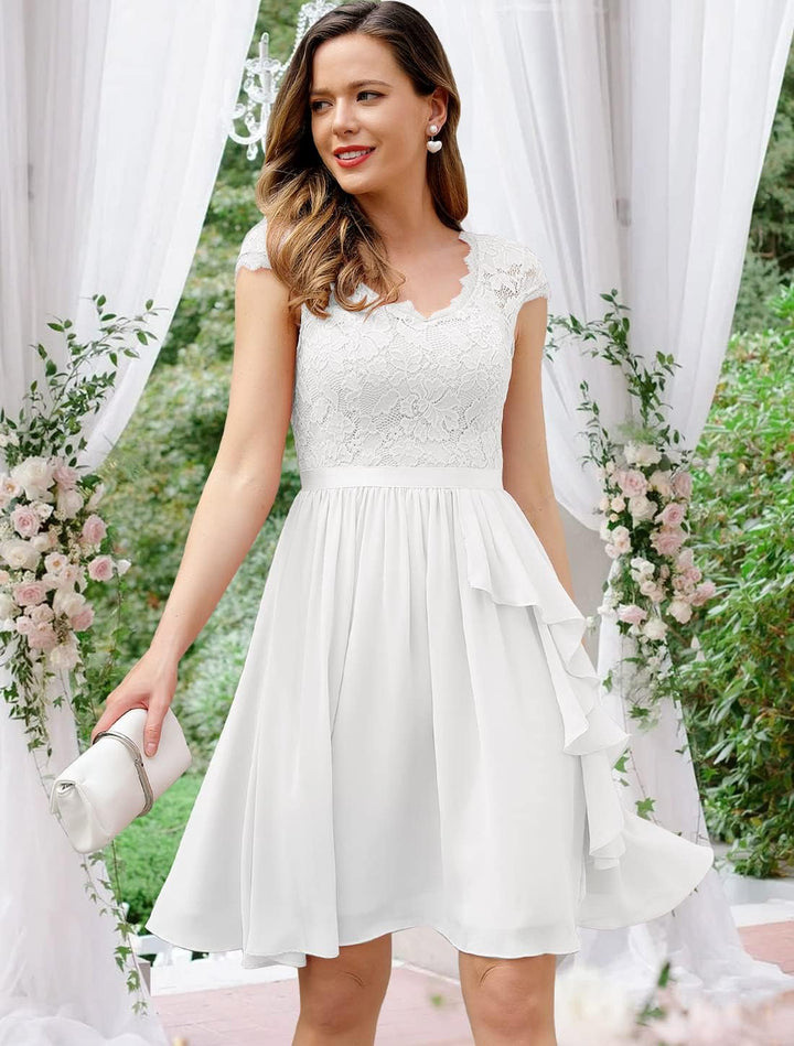 Wedtrend Cocktailkleid Damen Knielang Abendkleid Elegant für Hochzeit Elegant A Linie Rüschenkleid,
