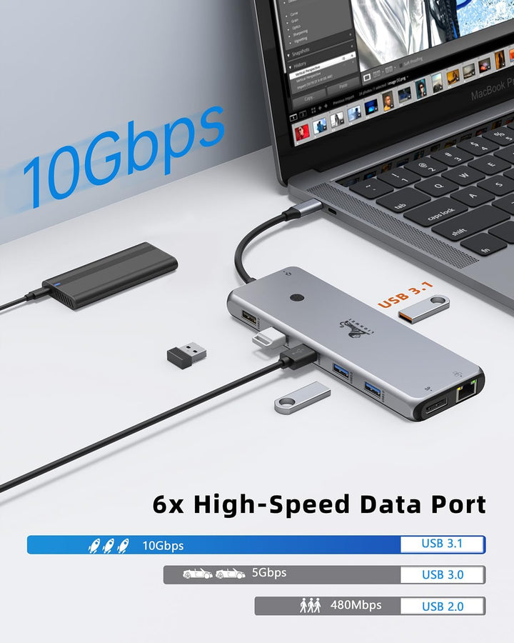 USB C Docking Station Triple Display Dockingstation 13 in 1 10G Dual HDMI Adapter 2X 4K HDMI,Display
