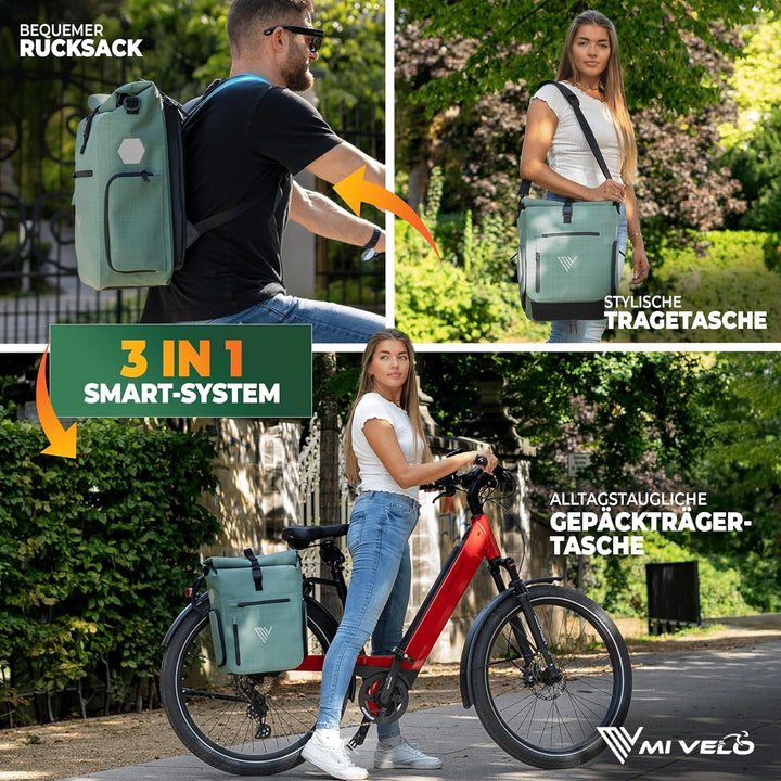 MIVELO 3in1 Fahrradtasche für Gepäckträger I Rucksack &amp; Gepäckträgertasche hinten - in 15 Sekunden u