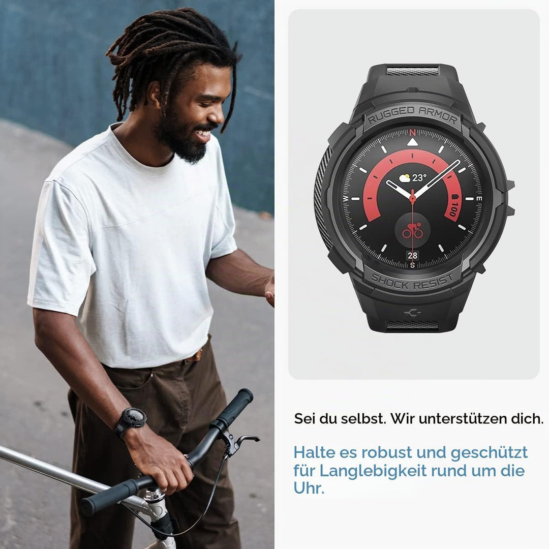 Spigen Rugged Armor Pro Armband mit Hülle Kompatibel mit Galaxy Watch 5 Pro 45mm (2022) - Schwarz, S