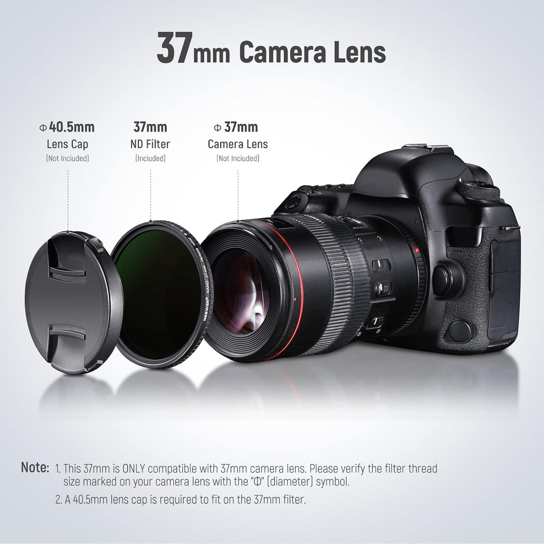 NEEWER 37mm HD Variable ND Filter ND2-ND32 (1-5 Stops) kein X Kreuz Variabel Graufilter HD optisches