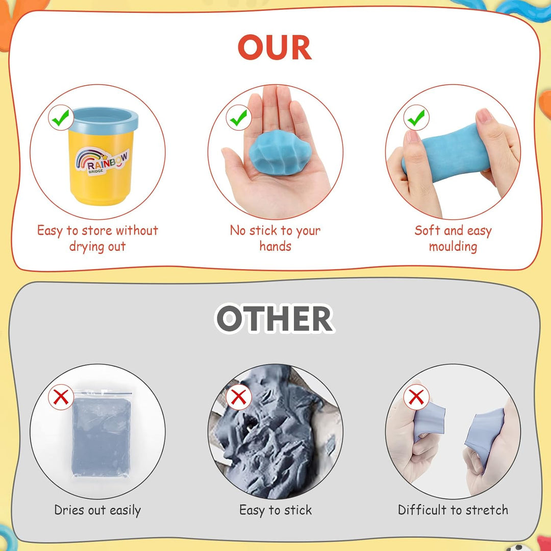 Knete Set für Kinder, 24er Set Knetmasse für Fantasievolles und Kreatives Spielen, 24 Farben Knete m