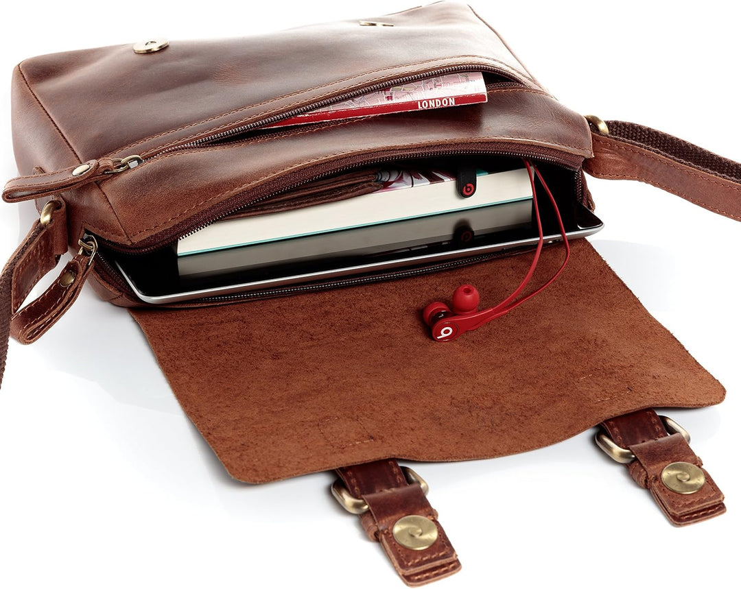 SID &amp; VAIN Messenger bag echt Leder - Schultertasche YALE - Umhängetasche mit Schultergurt - Lederta