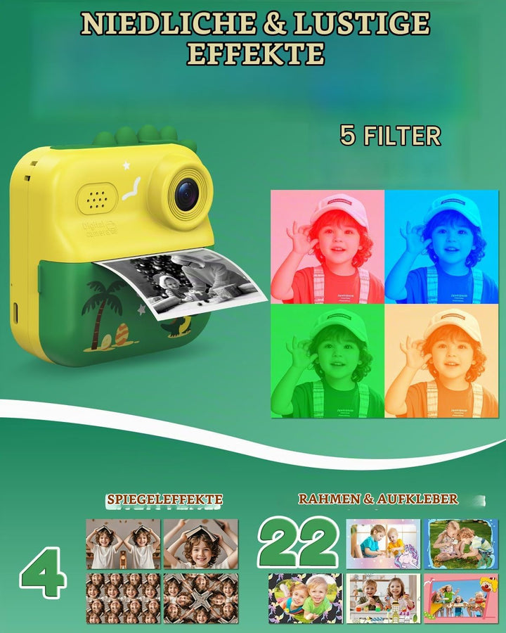 Sofortbildkamera Kinder, 48MP Kinderkamera 1080P HD 2,4 Zoll Bildschirm Digitalkamera mit 32GB Karte