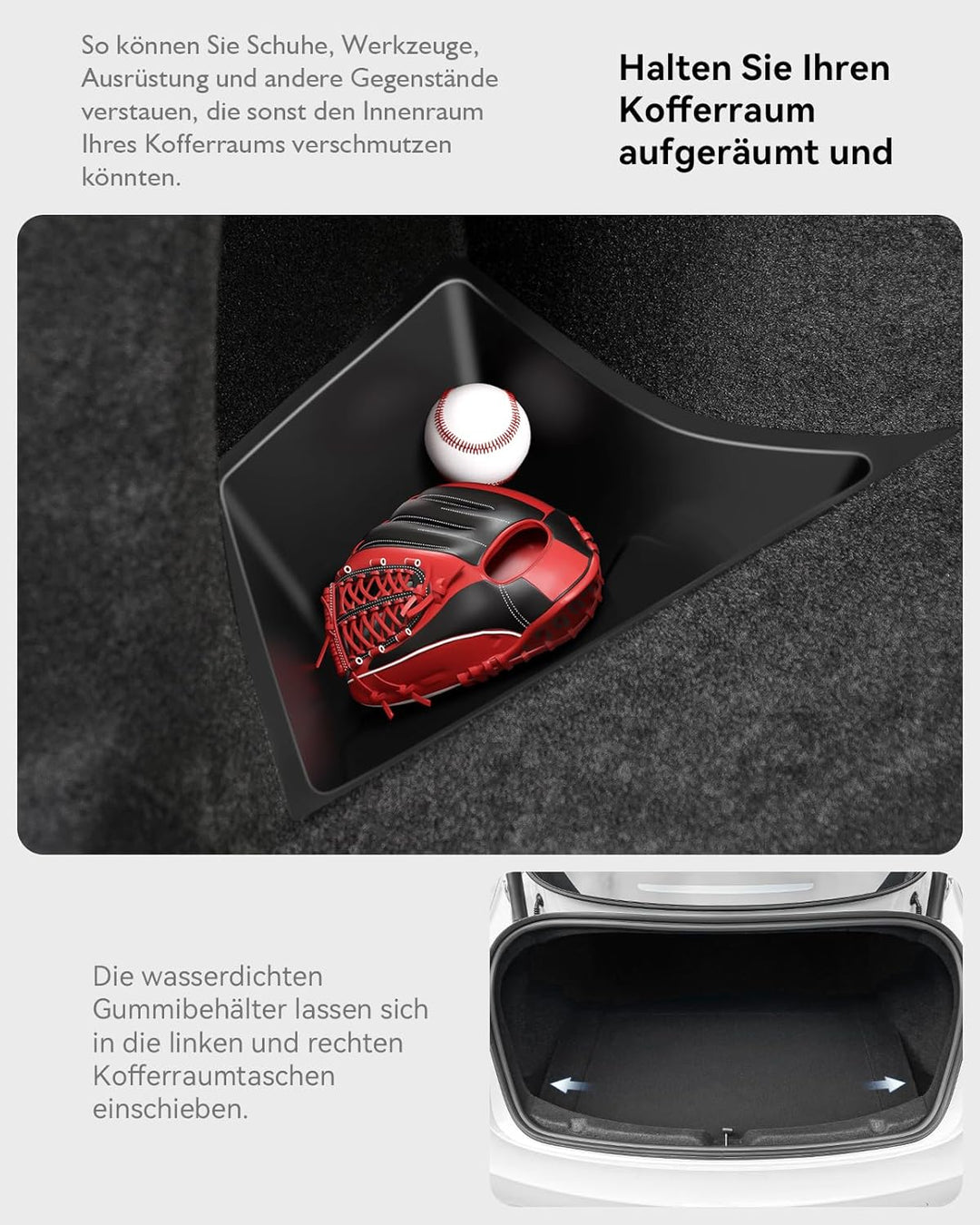2Pcs Exquisit Kofferraum Organizer für Tesla Model 3 Highland 2024 2025,【Unterteiltes Design】 TPE Ko