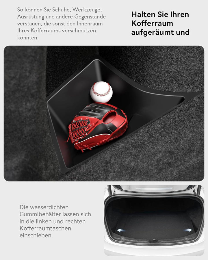 2Pcs Exquisit Kofferraum Organizer für Tesla Model 3 Highland 2024 2025,【Unterteiltes Design】 TPE Ko