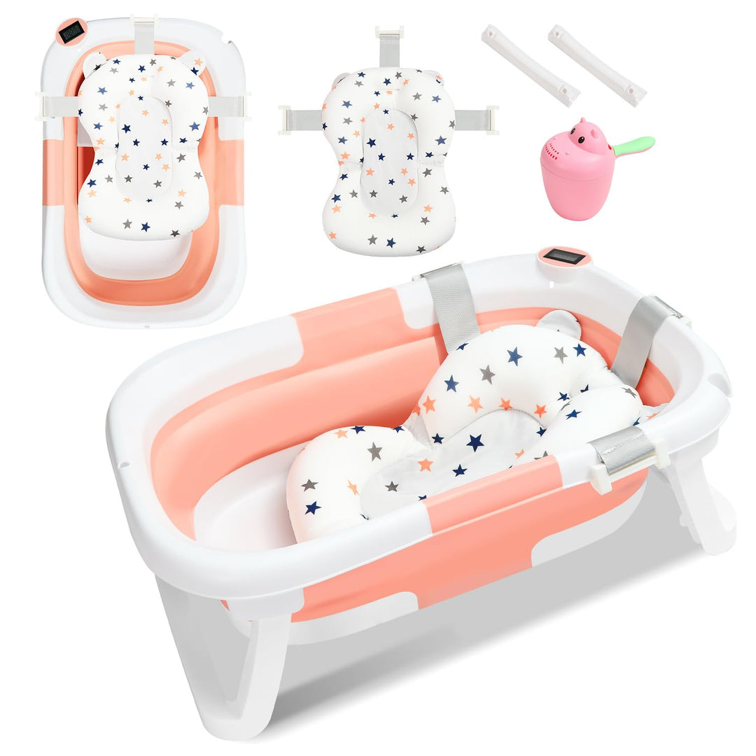 Babywanne faltbar Babybadewanne Baby Wanne platzsparend, doppelt klappbare Badewanne mit Badekissen,