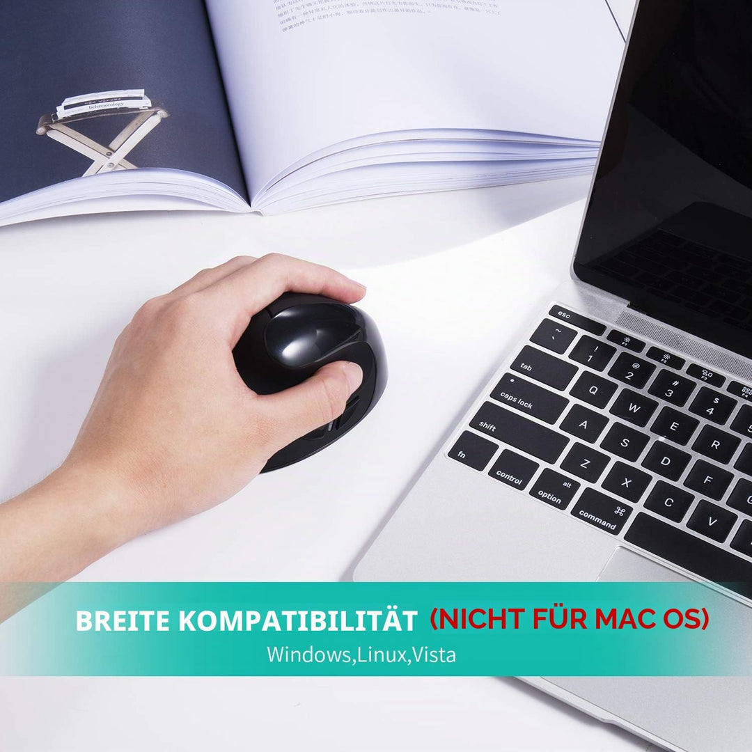 AURTEC Linkshändermaus, wiederaufladbare 2,4G-Drahtlos-Ergonomische Vertikalmäuse mit USB-Empfänger,