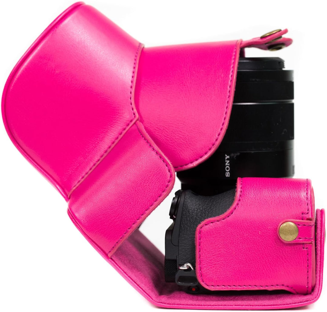 MegaGear Sony Alpha A6500 (up to 16-70mm Objektiv) Ever Ready Leder Kamera-Case mit Trageriemen und