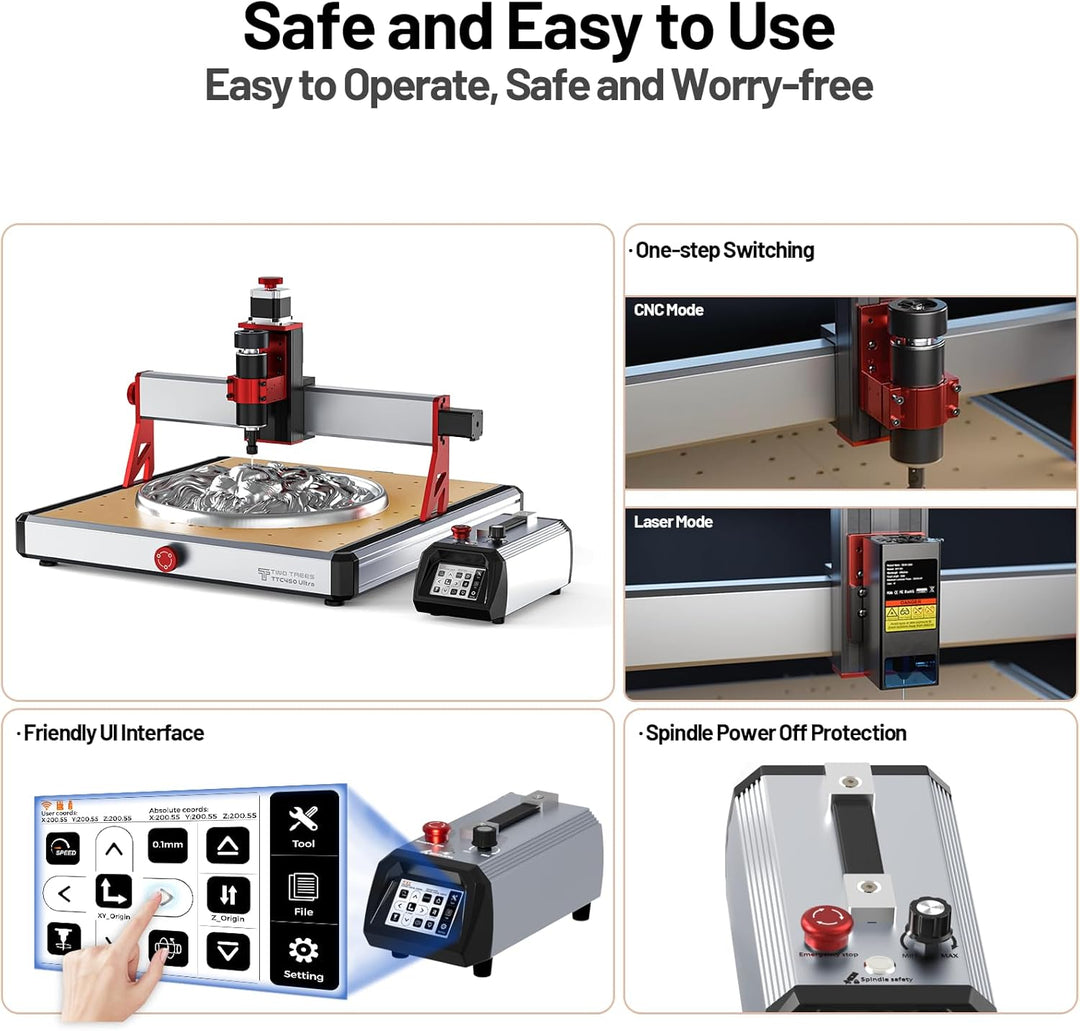 Twotrees TTC450 Ultra 500W CNC Fräsmaschine, 800W Frässpindel, 20W Lasermodul, M1 Staubabsaugung, CN