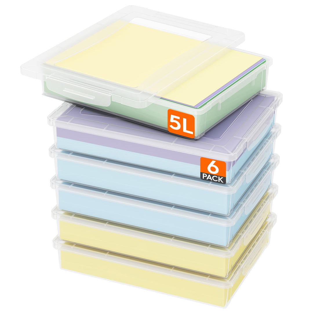 Lifewit 6-Pack 5L Aufbewahrungsbox mit Deckel, Plastikbox mit Clip-Verschlüssen, Dokumentenbox A4, T