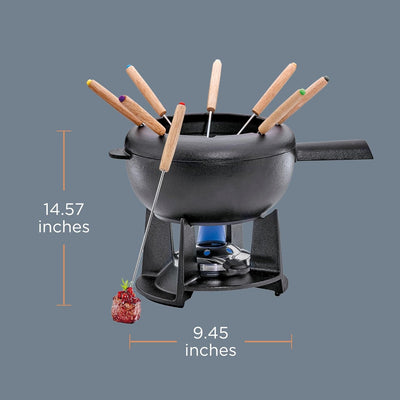 Spring Gusseisen Fondue Set schwarz | Ø 20 cm | mit 8 Fonduegabeln und Spritzschutz | für Käsefondue