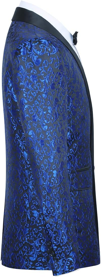 Allthemen Sakko Herren Slim Fit Jacquard Bunte Sakko Casual Blazer Glitzer Smokingjacke Anzugjacke f