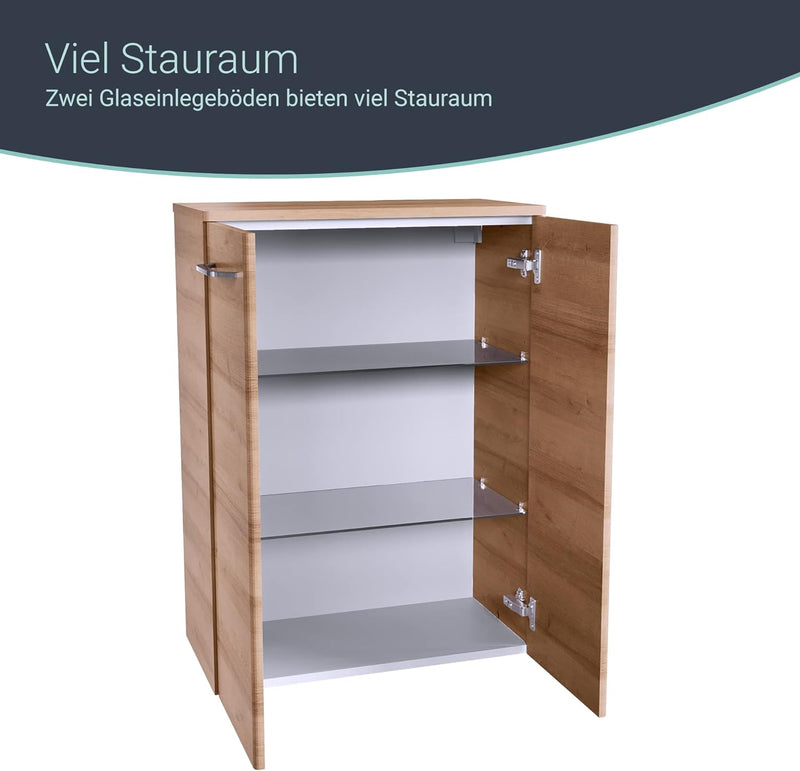 FACKELMANN Milano Doppelmidischrank mit Türen – Schrank fürs Badezimmer (60,2 cm x 82,6 cm x 32 cm)
