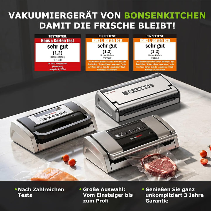 Bonsenkitchen Vakuumiergerät, Vakuumierer, Design mit Griffverriegelung, leistungsstarker geräuschar