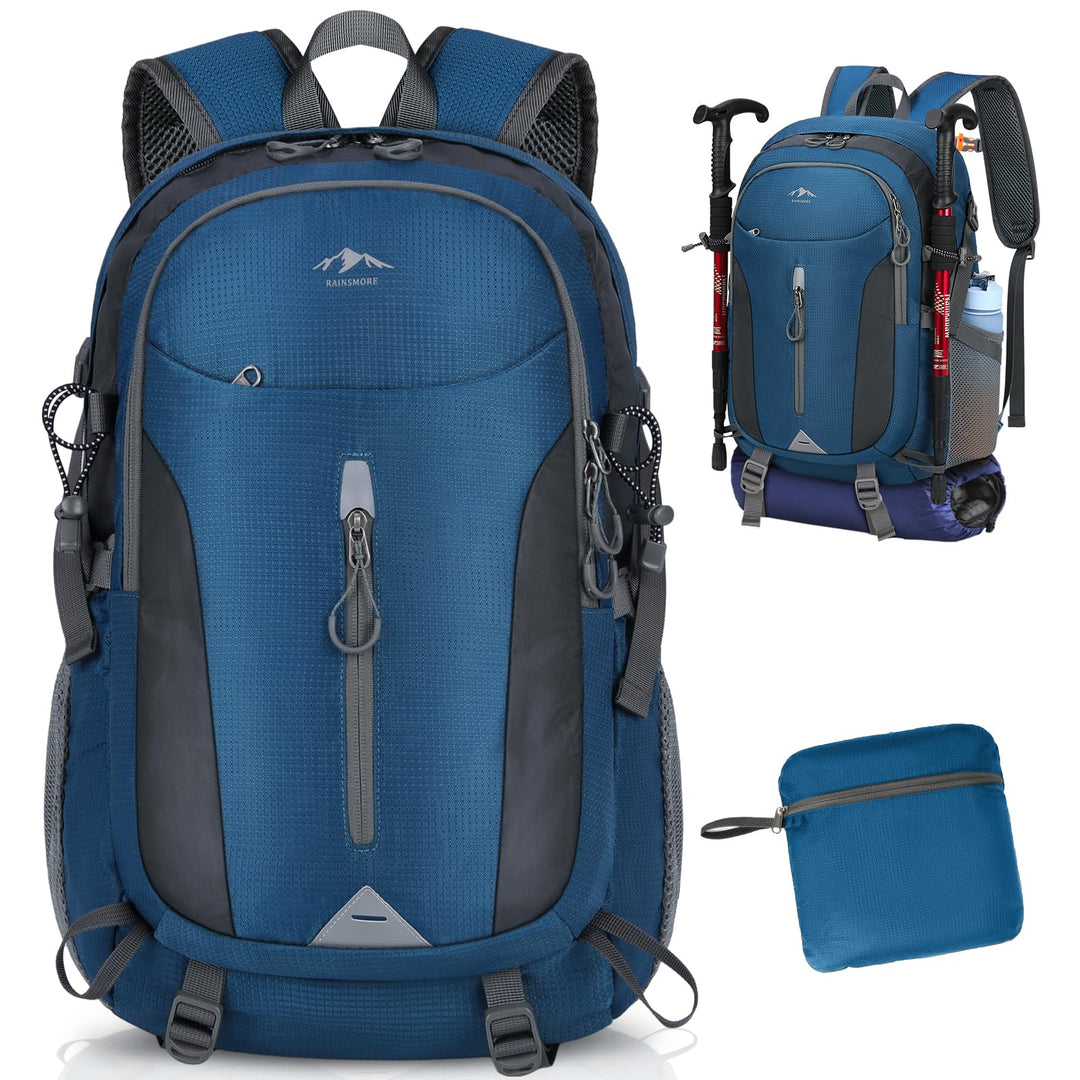 RAINSMORE Wanderrucksack Herren Damen 40L Wasserdichter Rucksack Leichter Faltbarer Reiserucksack Gr