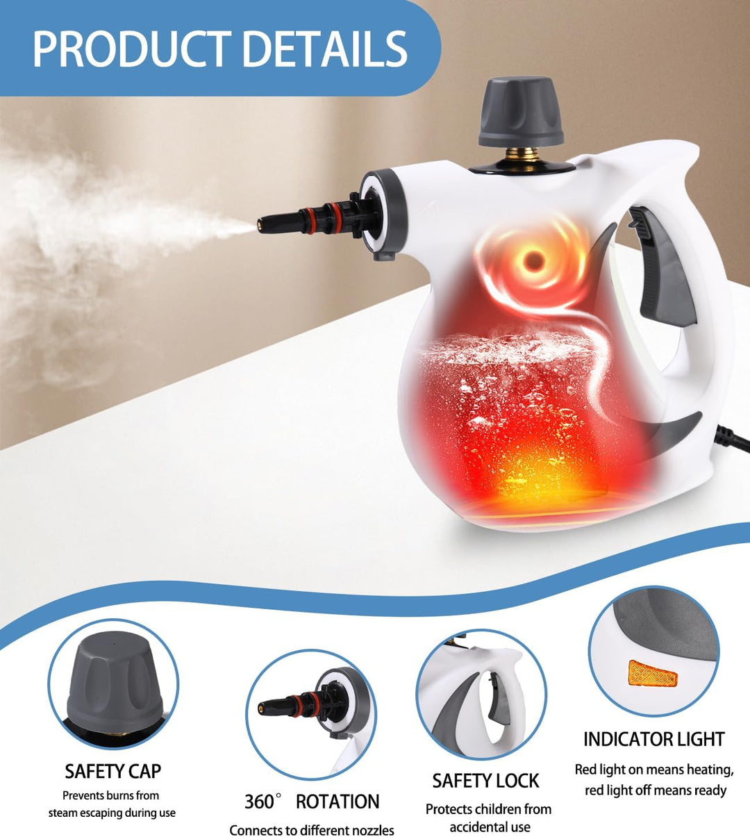 Dampfreiniger, 1050W Dampfreiniger Handgerät mit 12 Zubehör, 3,2 bar Dampfdruck Hand Steam Cleaner,