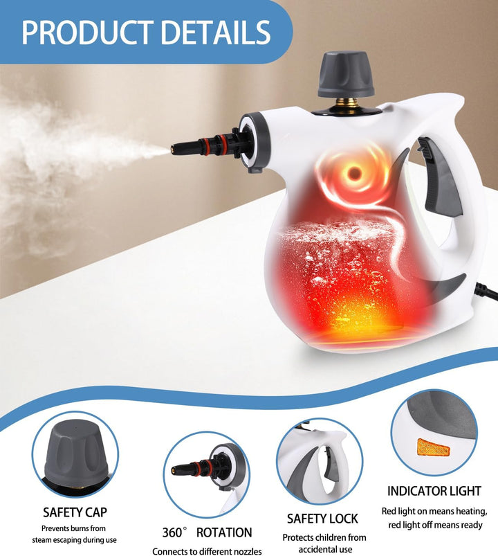 Dampfreiniger, 1050W Dampfreiniger Handgerät mit 12 Zubehör, 3,2 bar Dampfdruck Hand Steam Cleaner,