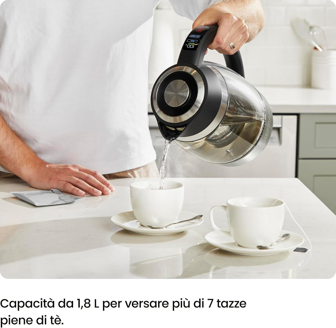 CHEFMAN Elektrischer Wasserkocher, 1.8L 2200W mit Tee-Ei, heisses Wasser in 3 Minuten, LED-Licht, au