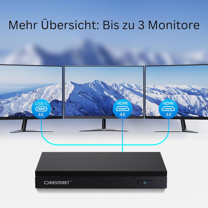 Orbsmart AW-16L Lüfterloser Mini PC mit Intel N150, 16GB RAM & 512GB SSD | Windows 11 Pro, 4K Triple