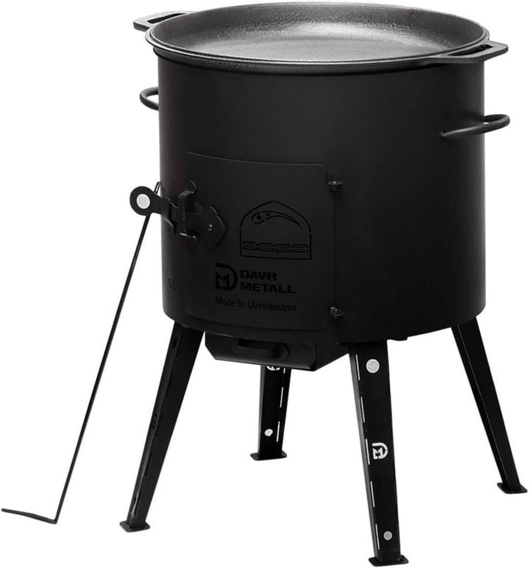 4BIG.fun 10L Kazan mit Ø36 Uchag Utschak Utschag 2mm stahl Kessel mit Deckel-Bratpfanne aus Gusseise