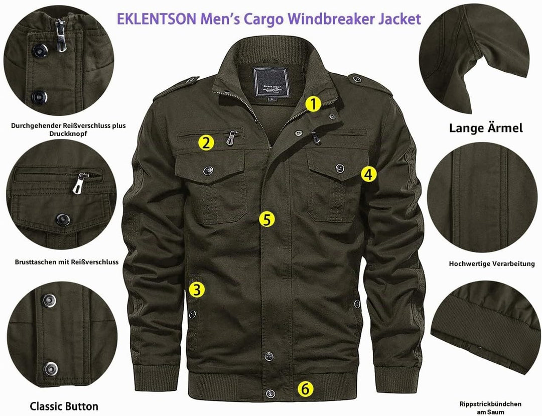 EKLENTSON Herren Arbeitsjacke Workwear Übergangsjacke Cargo Jacke mit Vielen Taschen S Armeegrün #91