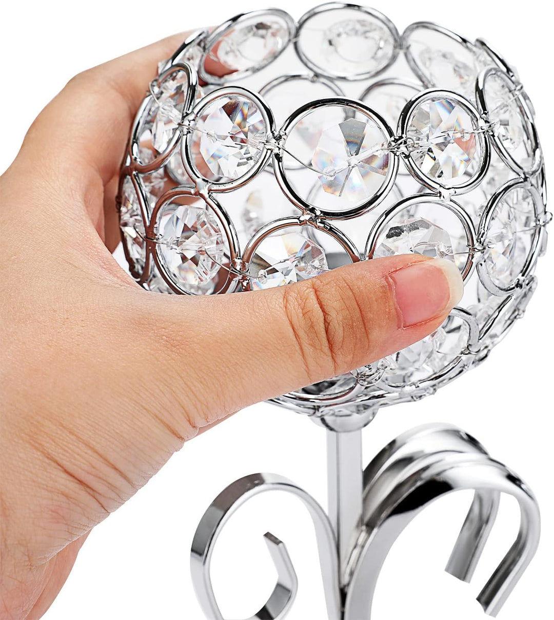 SUMNACON Silber S-Form Kerzenständer 3-Arm-Kristallschalen aus Glas Metall Kerzenhalter Teelicht Dek