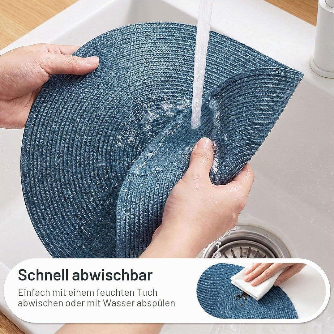 FunWheat Runde geflochtene Tischsets für Esstische, gewebt, waschbar, rutschfest, 38,1 cm, für den S