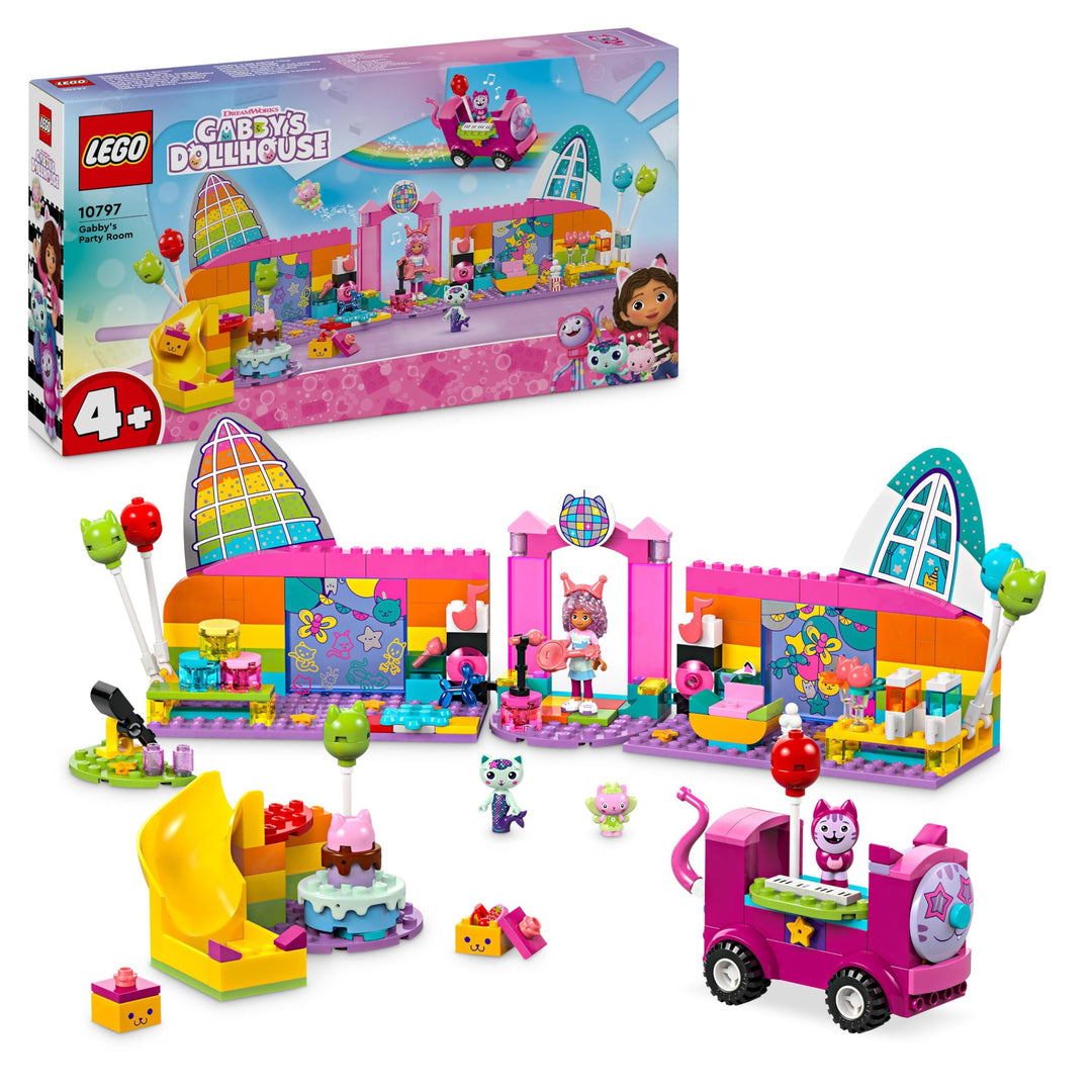Lego 4+ Gabbys Puppenhaus Gabbys Partyraum, Disco-Spielset mit Rutsche und Tierfiguren für kreative