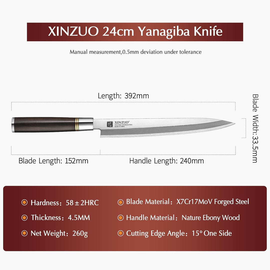 XINZUO 24cm Edelstahl Yanagiba Messer, X7Cr17MoV Stahl Sashimi Messer Einzelfase Klinge -Geschmiedet
