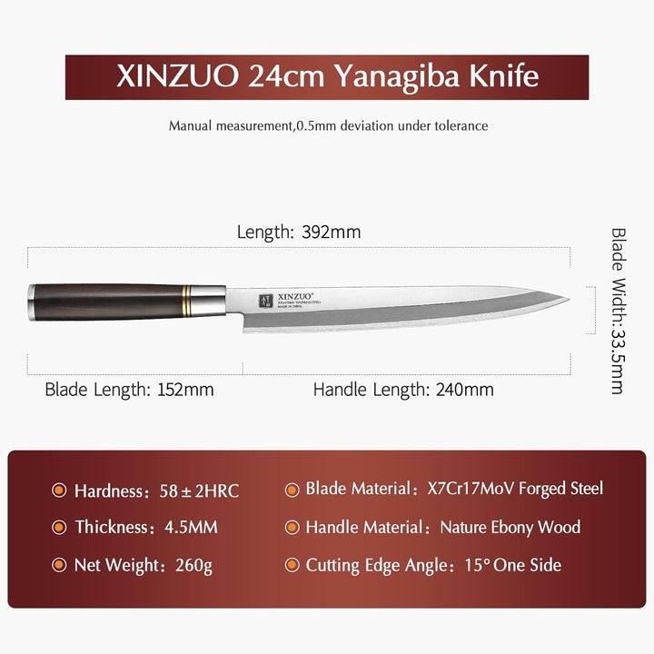 XINZUO 24cm Edelstahl Yanagiba Messer, X7Cr17MoV Stahl Sashimi Messer Einzelfase Klinge -Geschmiedet