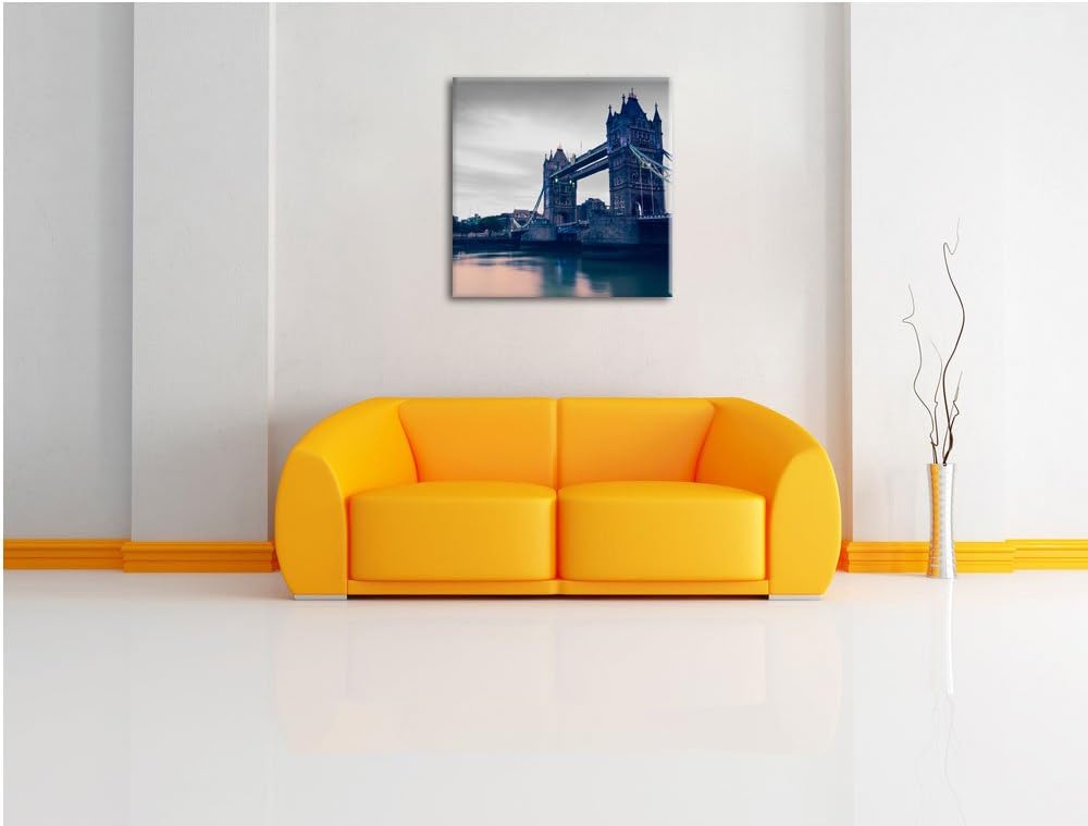 Pixxprint London Bridge über Themse schwarz/weiss, Format: 70x70 auf Leinwand, 70x70