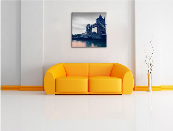 Pixxprint London Bridge über Themse schwarz/weiss, Format: 70x70 auf Leinwand, 70x70