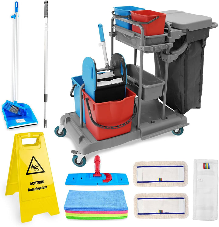 Hypafol Profi Putzwagen mit 100l Leinensack I Praktisches Reinigungsset mit 2x18l & 2x5l Eimern I St