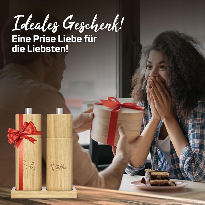 ELBFUCHS® Salz und Pfeffermühle Holz Gross [NEU] Zeitloses 2-er Set Pfeffer und Salzmühle mit Kerami
