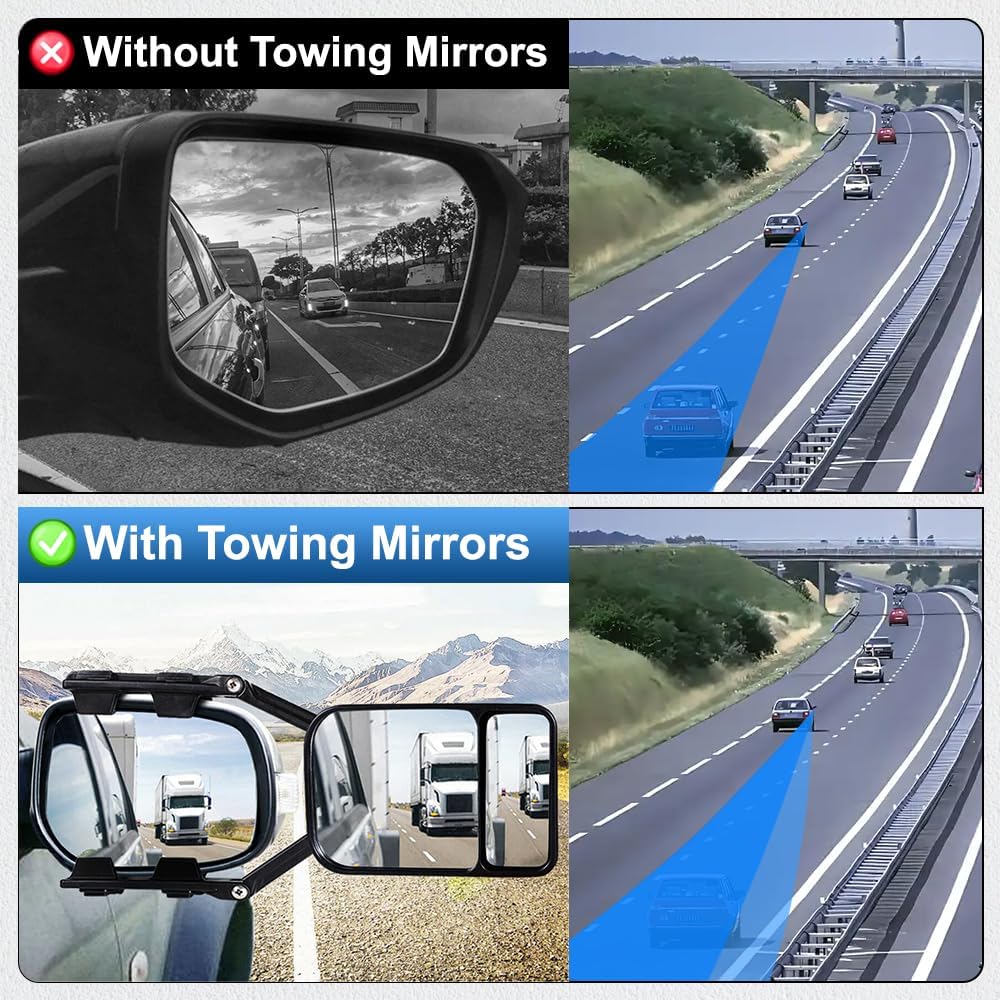 Riloer Auto-Abschleppspiegel – Wohnwagen-Aussenspiegel Anhänger-Verlängerung Doppelarm-Glas-Abschlep