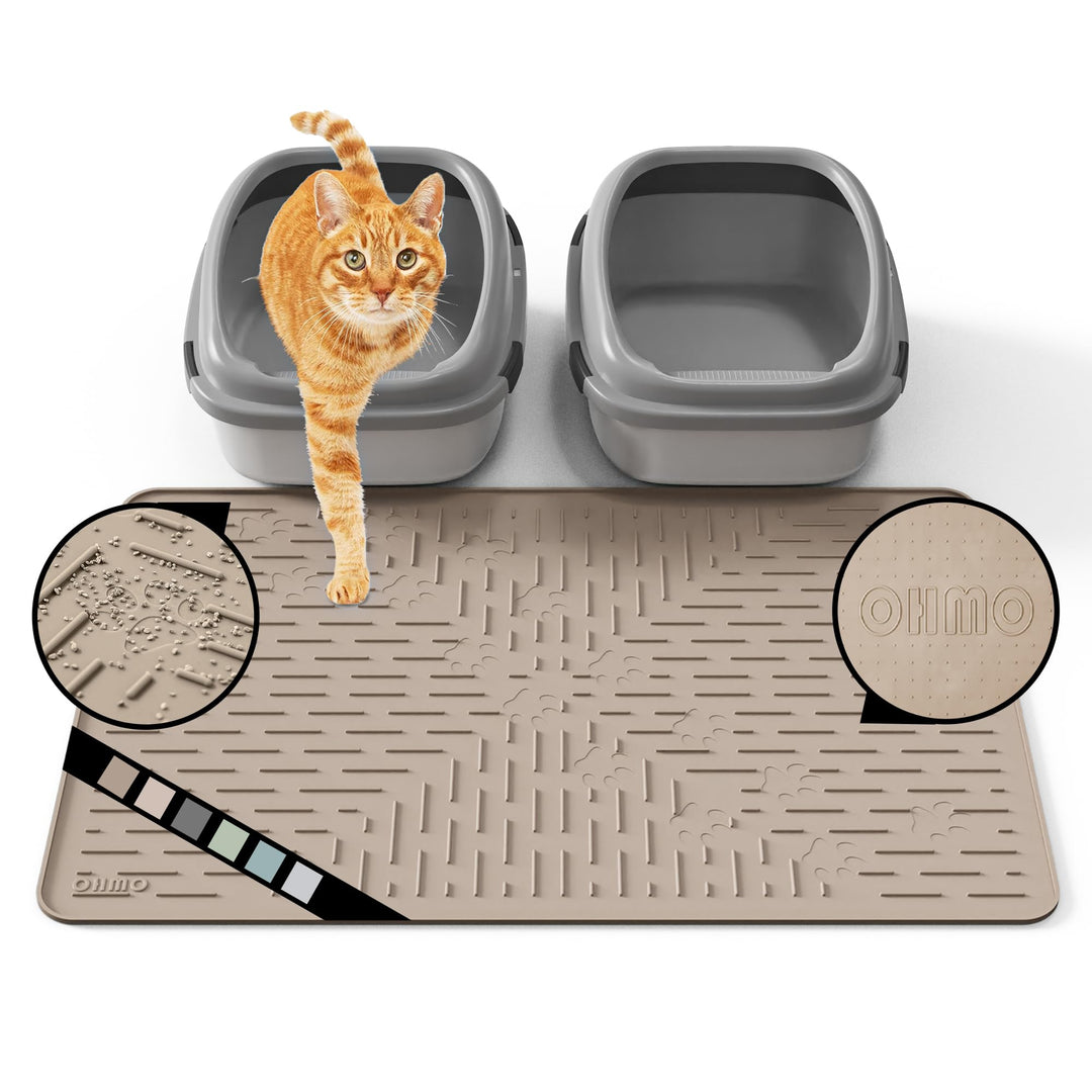 OHMO Katzenklo Matte aus Premium-Silikon 80x60cm Gross, Wasserdicht und BPA-Frei Katzenstreu Matte,
