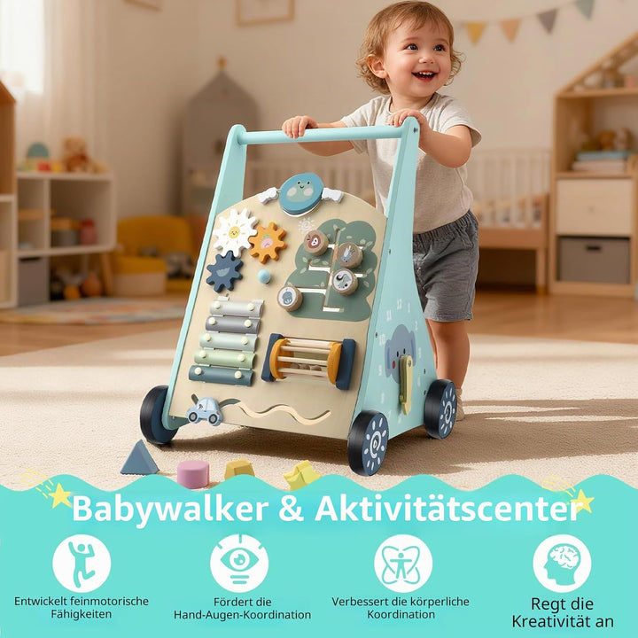 Baby Lauflernwagen aus Holz - Multifunktionale Lauflernhilfe mit Motorikspielzeug - Montessori Lerns