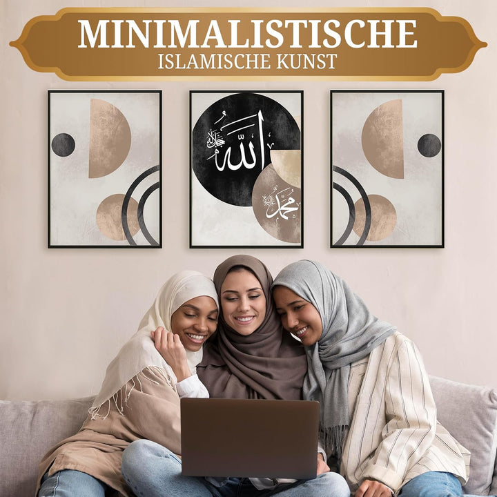 HAVA Artwork Abstract Poster Set XXL 61x91cm mit Rahmen, Islamische Poster, Islamische Bilder, Islam
