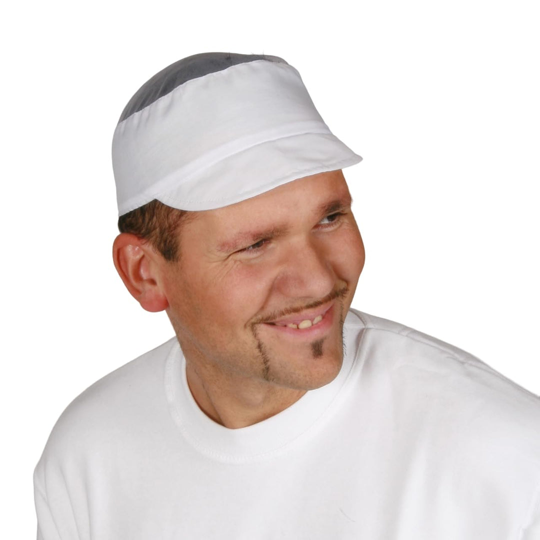 10 x Schirmmütze mit Netzeinsatz - weiss - für Herren - waschbar [Netzmütze, Bäckermütze, Schildmütz