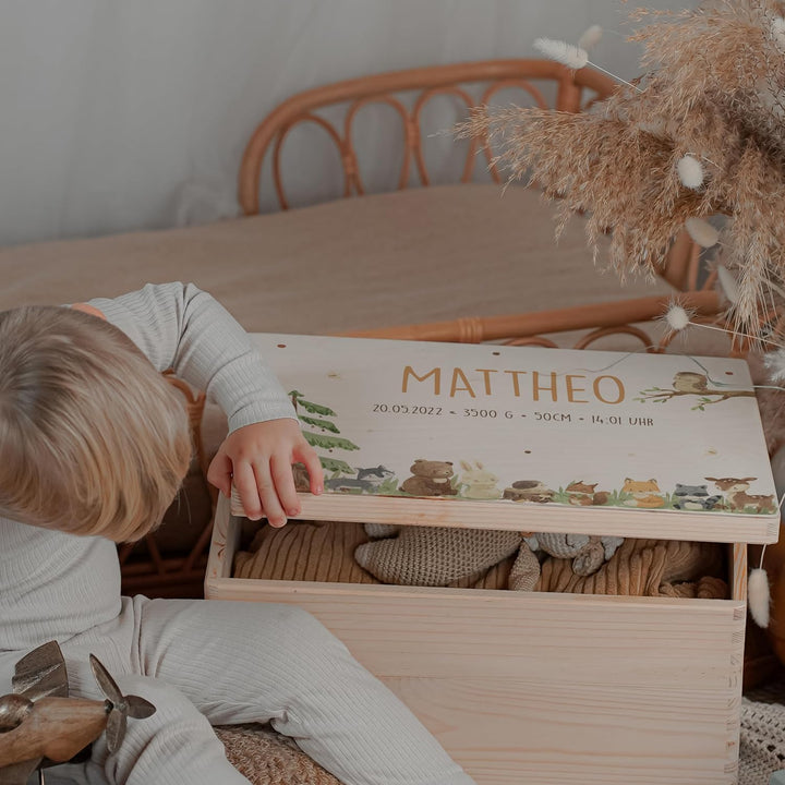 KIDSMOOD - Erinnerungsbox Baby, personalisierte Holzkiste mit Deckel, Ideal zur Aufbewahrung von Eri
