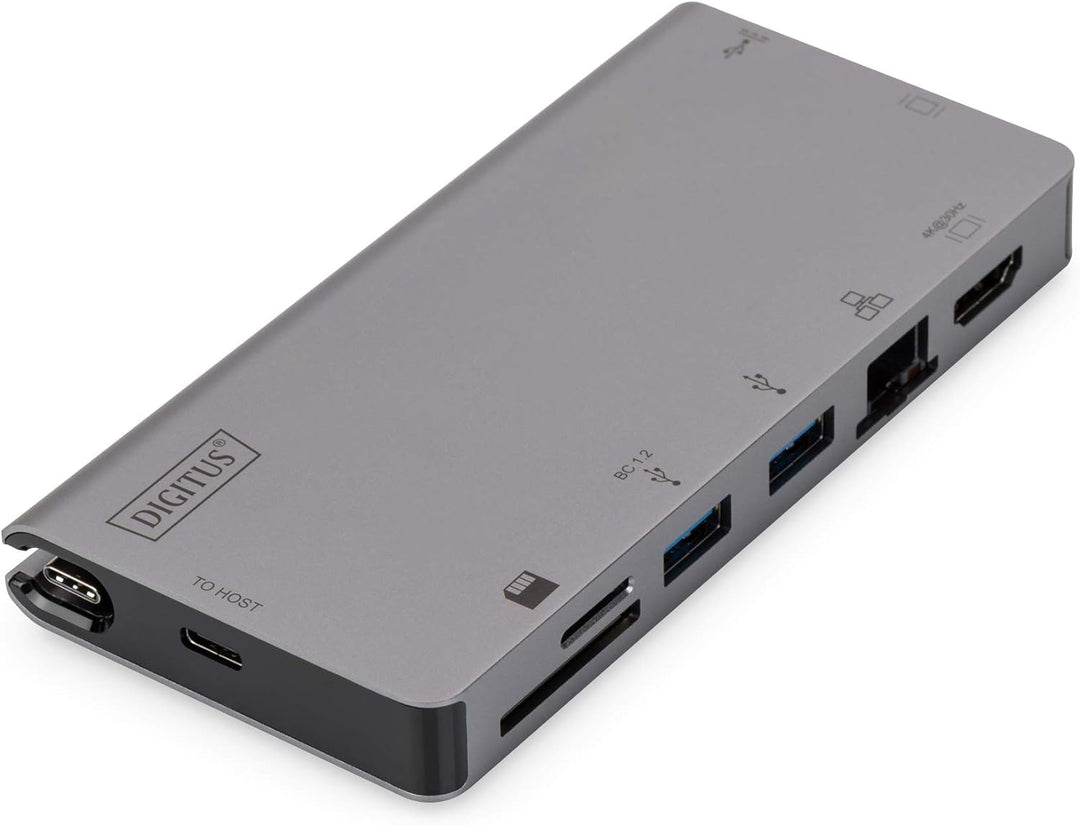 DIGITUS USB-C Travel Docking Station – 8 Ports – 1x HDMI, 1x VGA (4K@30Hz) – 2x USB 3.0 / USB 2.0, 1